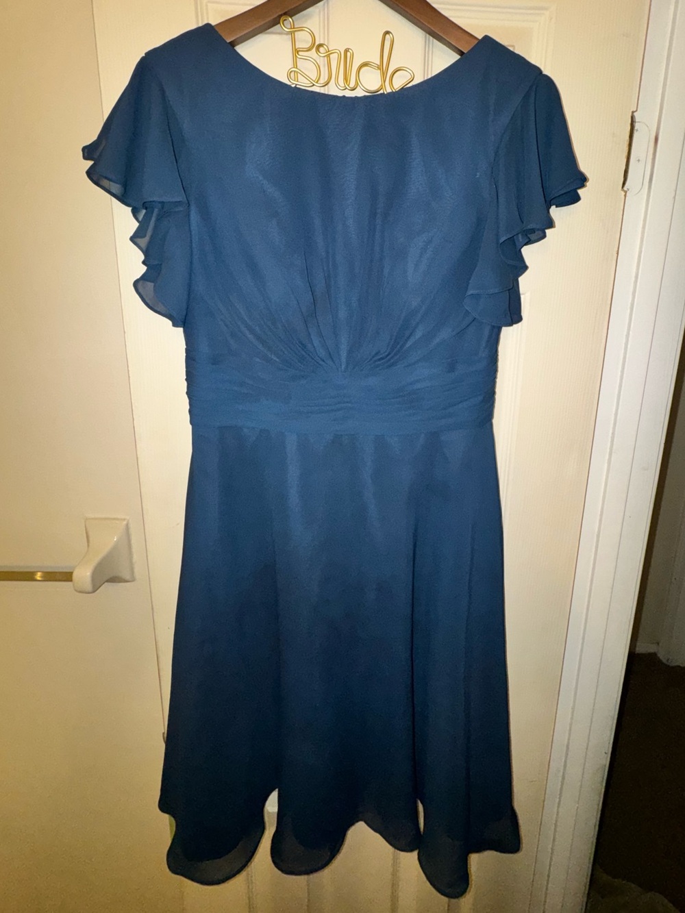 AZAZIE Navy Blue Midi Dress with Ruffle Sleeves